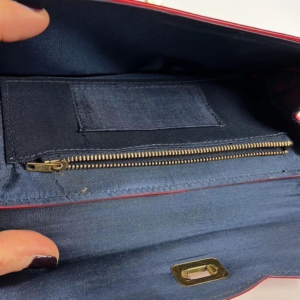 Vintage Red Leather Turnlock Clutch Bag
